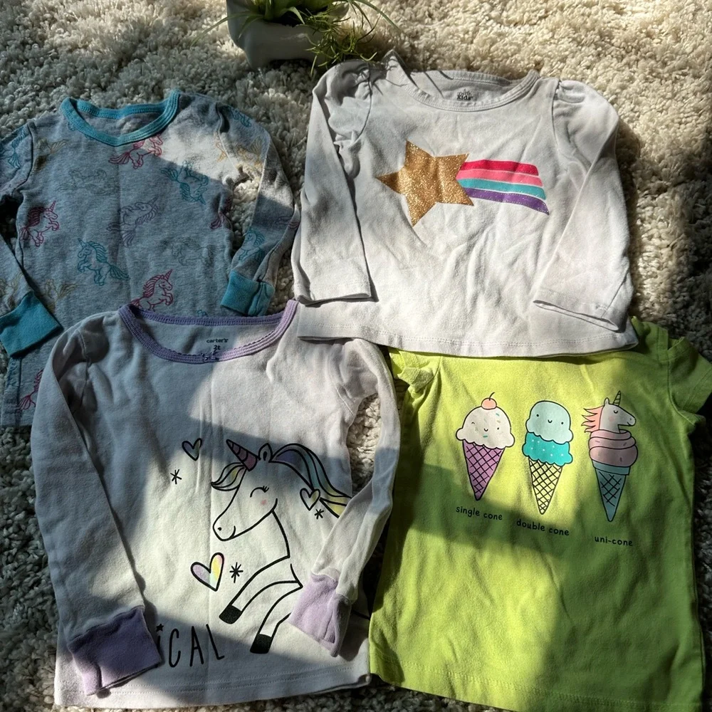 2T little girls unicorn theme bundle set of girl toddler tops and shirts